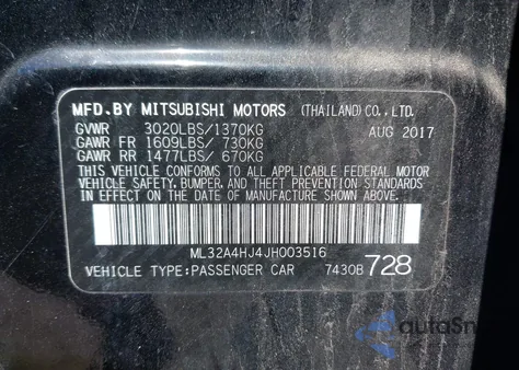 2018 Mitsubishi Mirage Se z USA, uszkodzony, nr VIN ML32A4HJ4JH003516